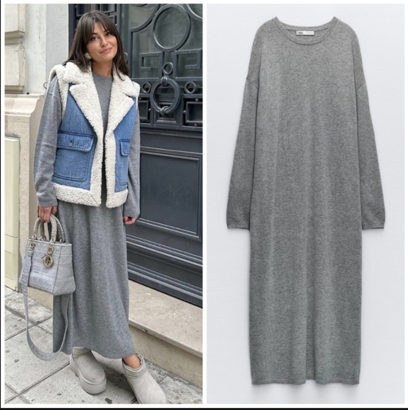 Zara Dresses & Skirts - NWT Zara LONG KNIT DRESS GRAY SIZE S  M L